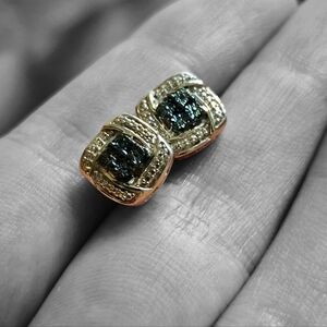 JWBR Signed 925 Sterling Silver And Blue Diamond Square Earrings